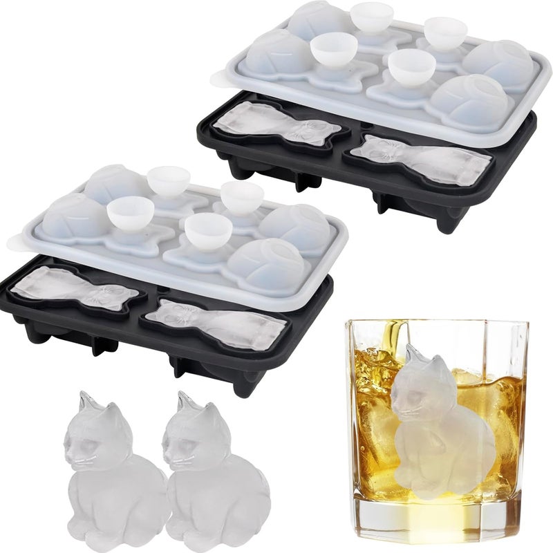 Nerien Cat Shaped Ice Cube Mold - 2pcs, 3D Funny Cat Ice Cube Trays for Whiskey Bourbon - Image 1